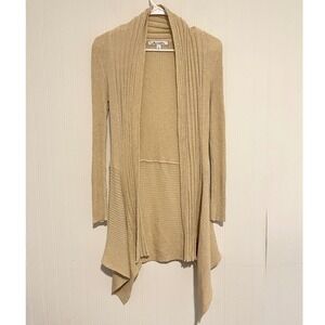 Avette Cardigan Women S Gold Metallic Ribbed Open Waterfall Draped